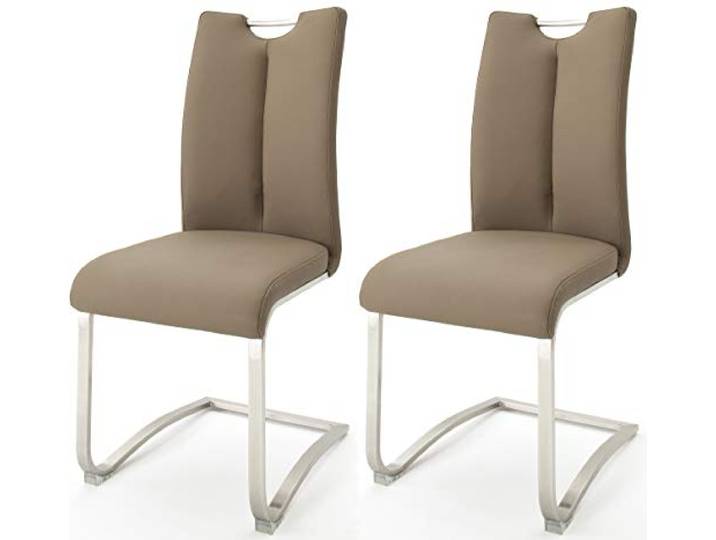 Robas Lund Esszimmerstühle 2er Set Cappuccino, Echtleder Schwingstuhl Esszimmerstuhl max. 140 Kg Belastbar, Stuhl Artos
