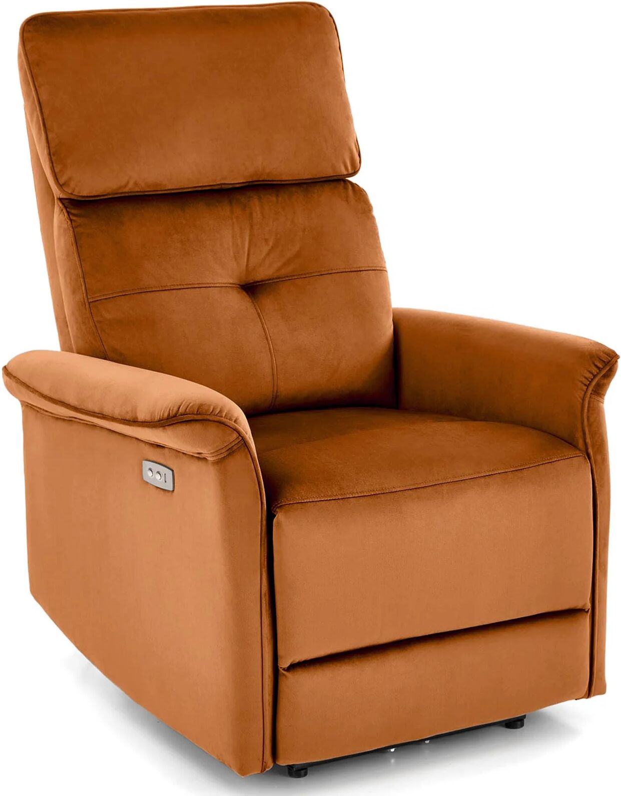 garneroarredamenti Poltrona relax reclinabile elettrica con presa USB in velluto arancio terracotta Fatia