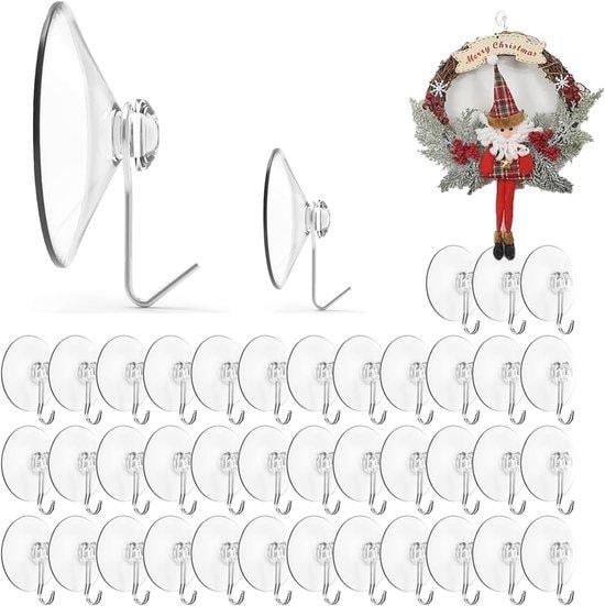 Set van 40 transparante plastic zuignappen met 40 mm metalen haken voor douche, badkamer, keuken en ramen