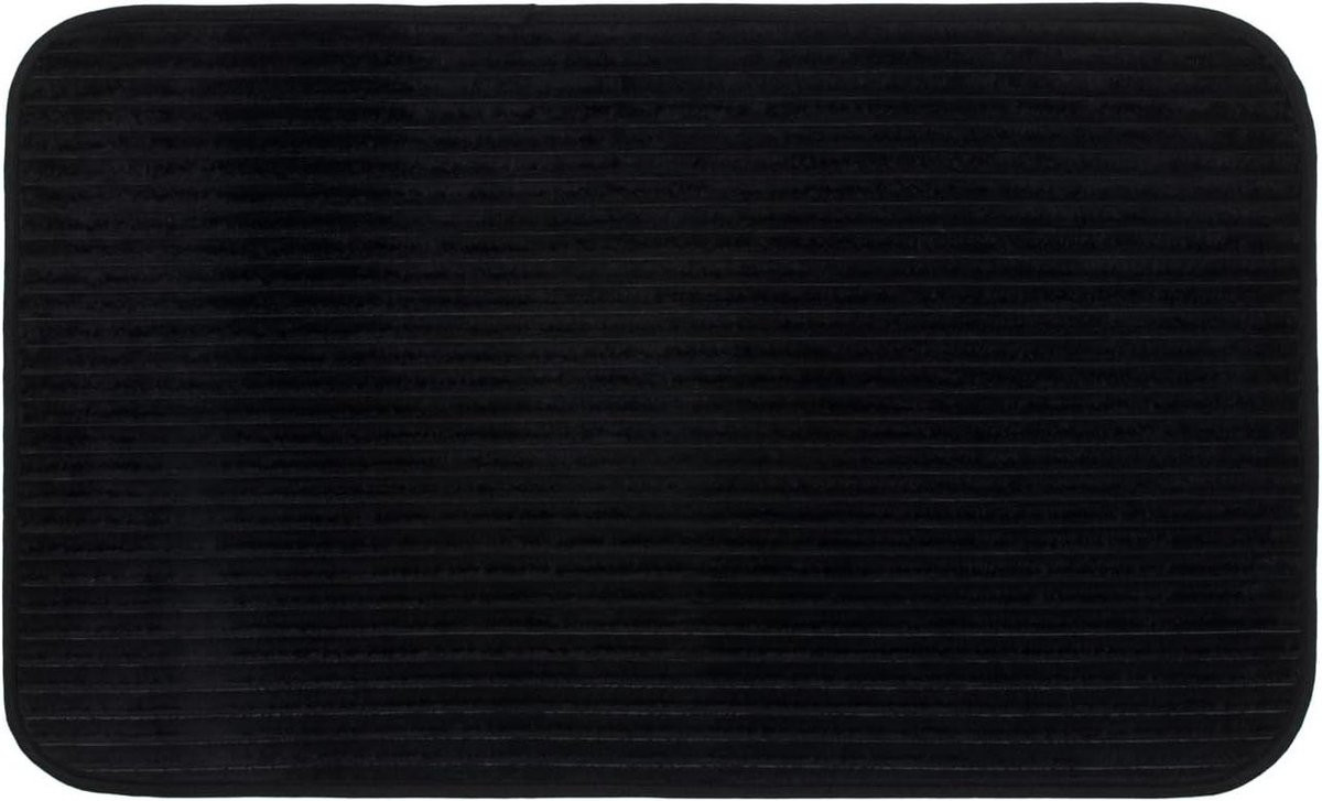 Zwarte badmat met corduroy look voor in de badkamer, 70 x 120 cm
