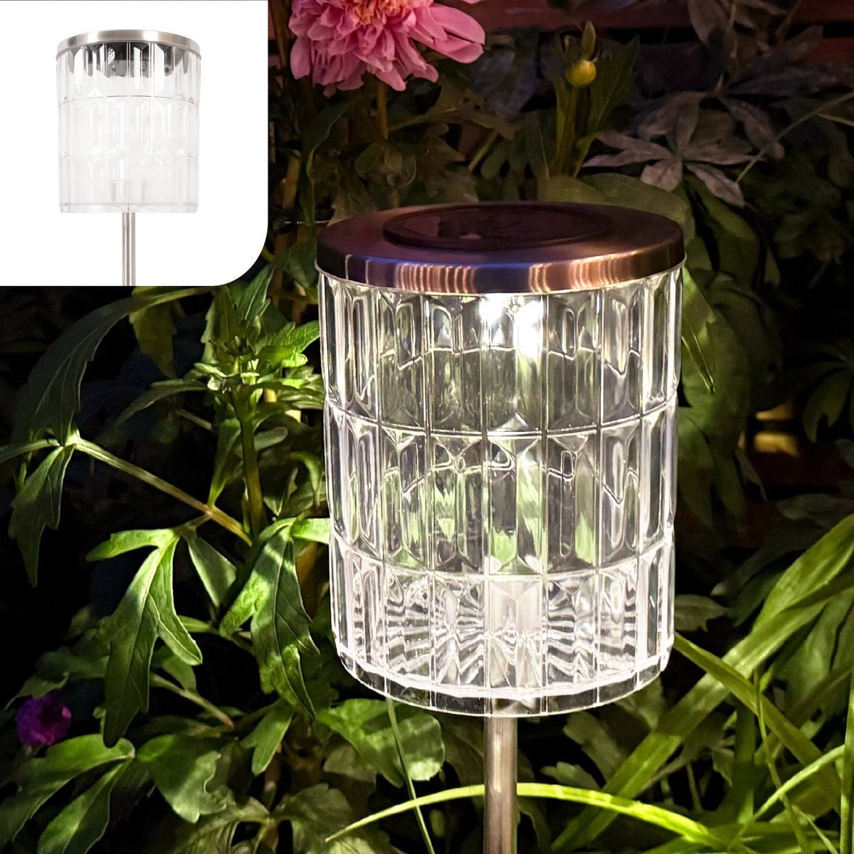 Gadgy Solar Tuinverlichting met Grondspies - RVS - Crystal Look - Warm Wit LED Licht - 75 cm
