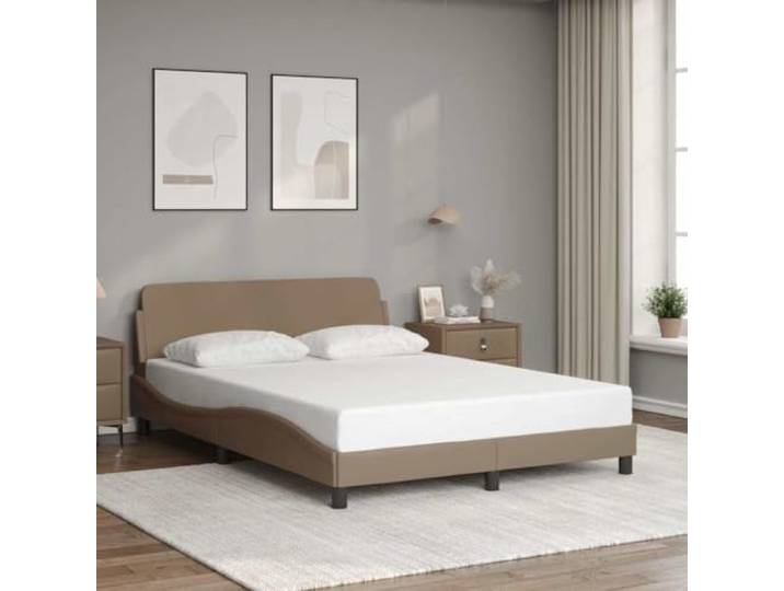 Kunstleder Bettgestell mit Kopfteil Schlafzimmer Bett Dover Cappuccino Bettgestell Dover 140x200 cm Kunstleder Cappuccino-Braun mit Kopfteil und Lattenrost Stabil Modern