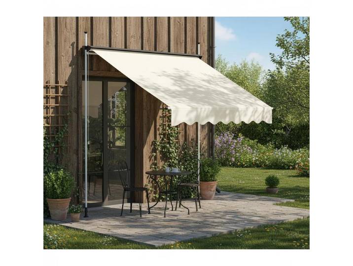 Auvent Manuel Rétractable 200 cm Crème, Polyester Revêtu PU Hydrofuge et Résistant aux UV, Cadre Acier pour Terrasse Balcon