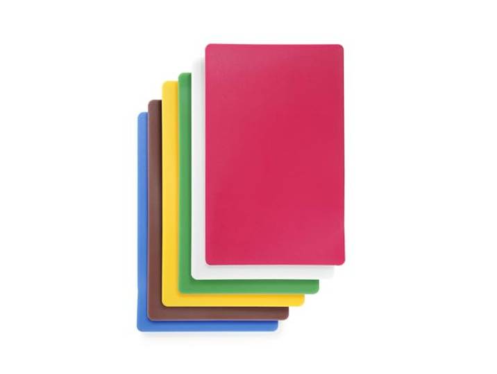 HENDI Schneidebretter Set, 6 Stück, in verschiedenen Farben, HACCP, Beidseitig nutzbar, glatt, minimiert das Abstumpfen von Messern, Schneidebrettset, GN1/1, 530x325(H)10mm, HDPE Kunststoff