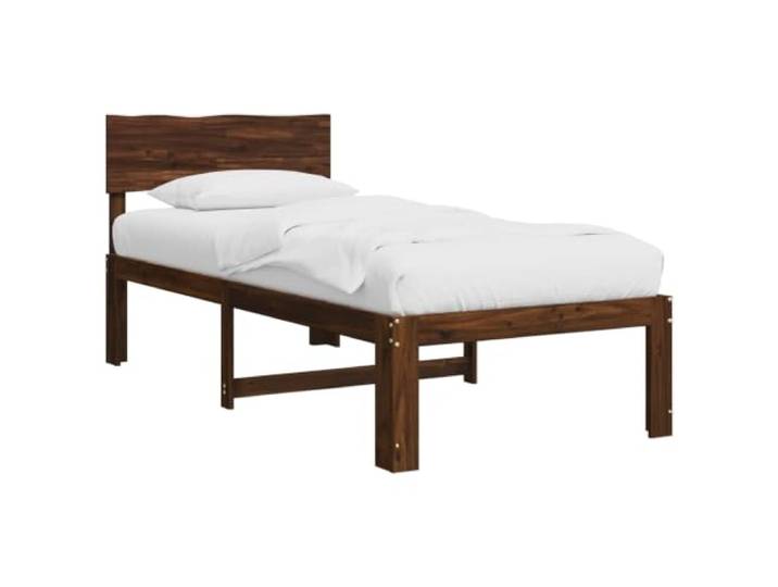KTHLBRH Einzelbett mit Kopfteil ROSTOCK Dunkelbraun 90 x 190 cm Massives Akazienholz, doppelte Live Edge-Kante, integriertes Kopfteil, fester Lattenrost, moderner Stil, einfach