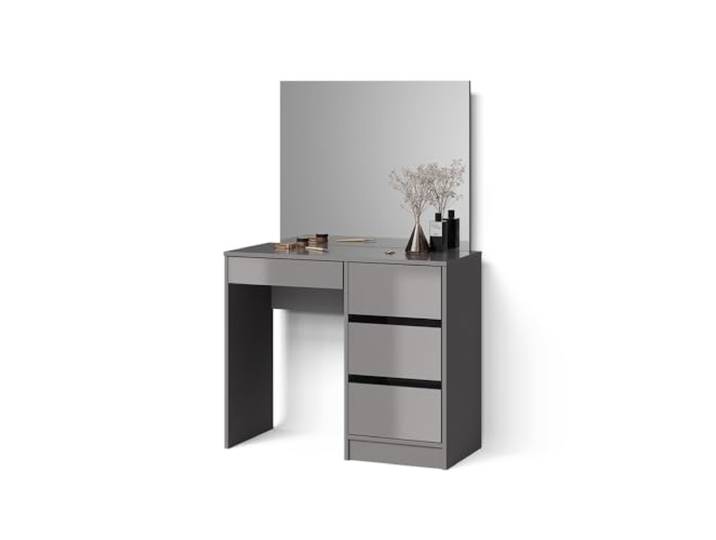 Livinity Schminktisch Imola, Grau 90 cm Spiegel · 4 Schubladen · Bodenstehend · Grifflose Optik · Kompakte Form