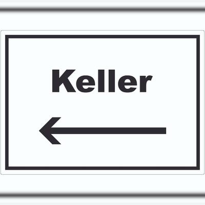 HB-Druck Keller Aufkleber mit Text und Richtungspfeil links waagerecht A0 (841x1189mm)