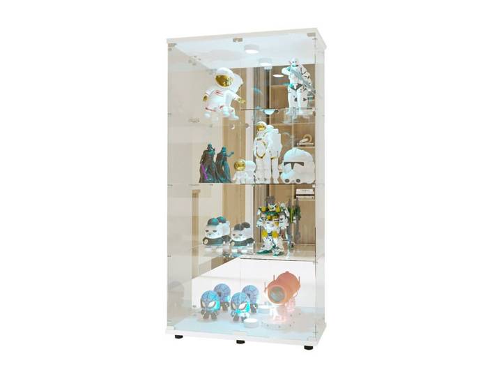 Vitrine - RWUDV - Verre trempé LED - 80 5x36 5x164 cm - 4 étagères - Blanc