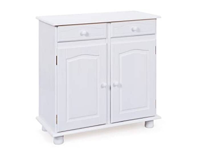 Inter Link - Commode de style rustique - Buffet - Buffet buffet - Style rustique - Meuble d'appoint - Pin massif - 2 portes - 2 tiroirs - Blanc laqué - Lovi