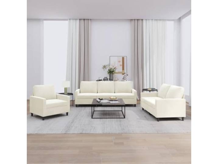 Brokky 3-TLG. Sofagarnitur mit Kissen Sofa Wohnzimmer Sitzgruppe Wohnzimmer Sofa Set Sofas FüR Wohnzimmer Creme Samt