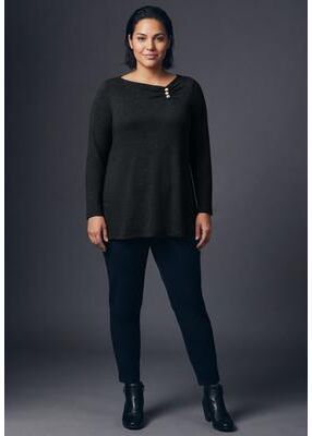 Plus Size Women's Della Hacci Shirred Tunic by Avenue in Black (Size 14)