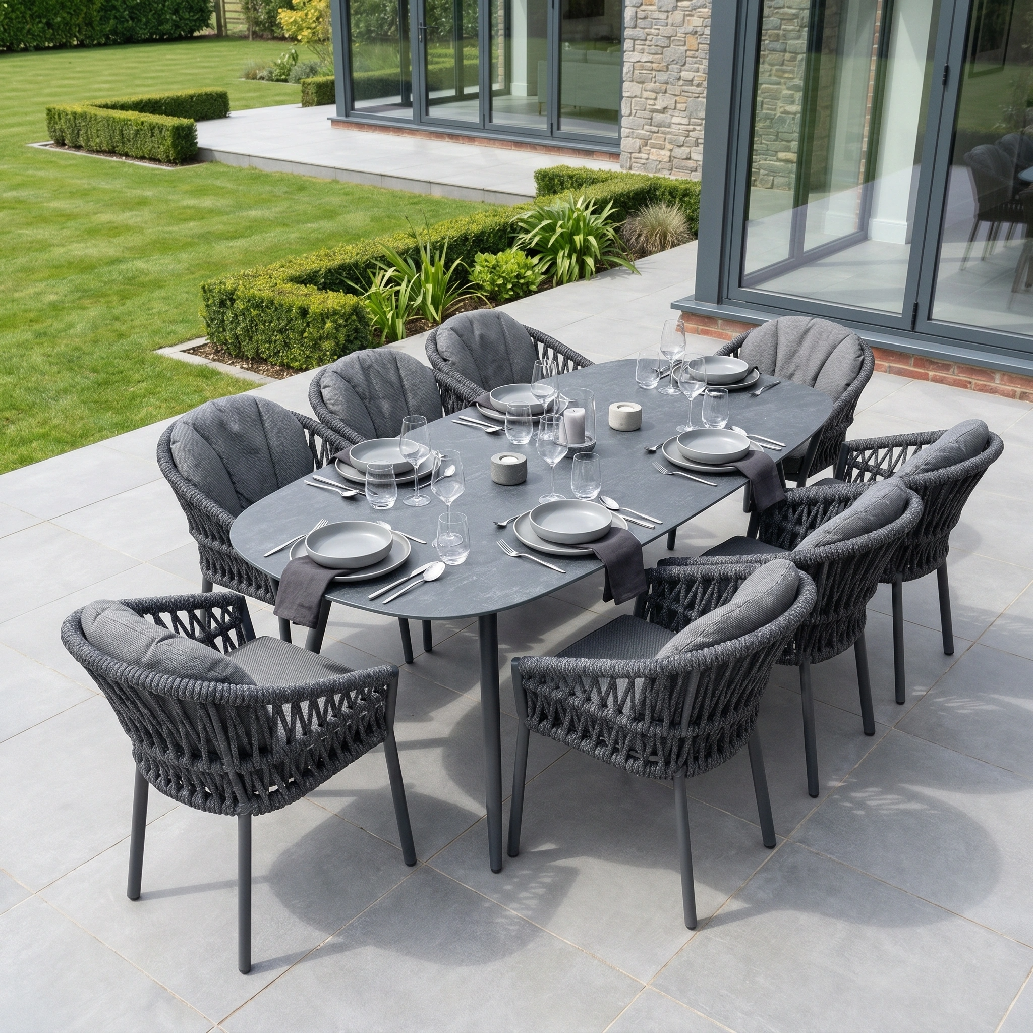 Harbour Lifestyle Pello 8 Seat Oval Dining Set with Ceramic Table in Grey