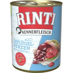RINTI Kennerfleisch 800g Dose Hundenassfutter 6 x 800 Gramm Geflügelherzen
