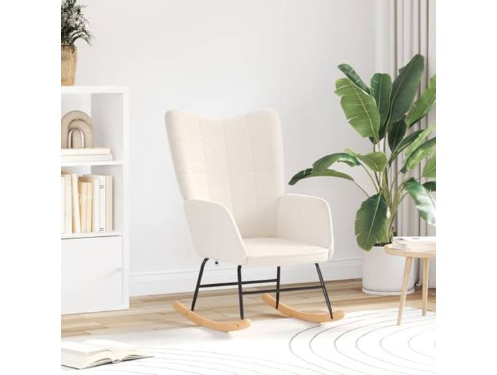 HEFZGDB Relaxsessel Creme Wollähnlicher Stoff Wippstuhl Ergonomisch mit Sanfter Wippbewegung und Robuster Bauweise für Wohnzimmer Schlafzimmer Leseecke