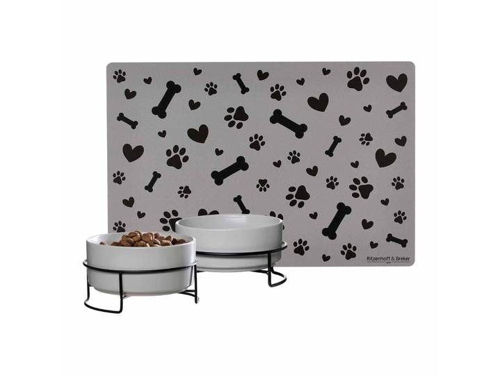 Futternapf RITZENHOFF & BREKER Hundenäpfe mit Unterlage Taro ø 14 cm 2er Set grau , grau, B:14cm H:7,5cm L:14cm T:14cm Ø:14cm, Näpfe, Futternapf, Spülmaschinengeeignet