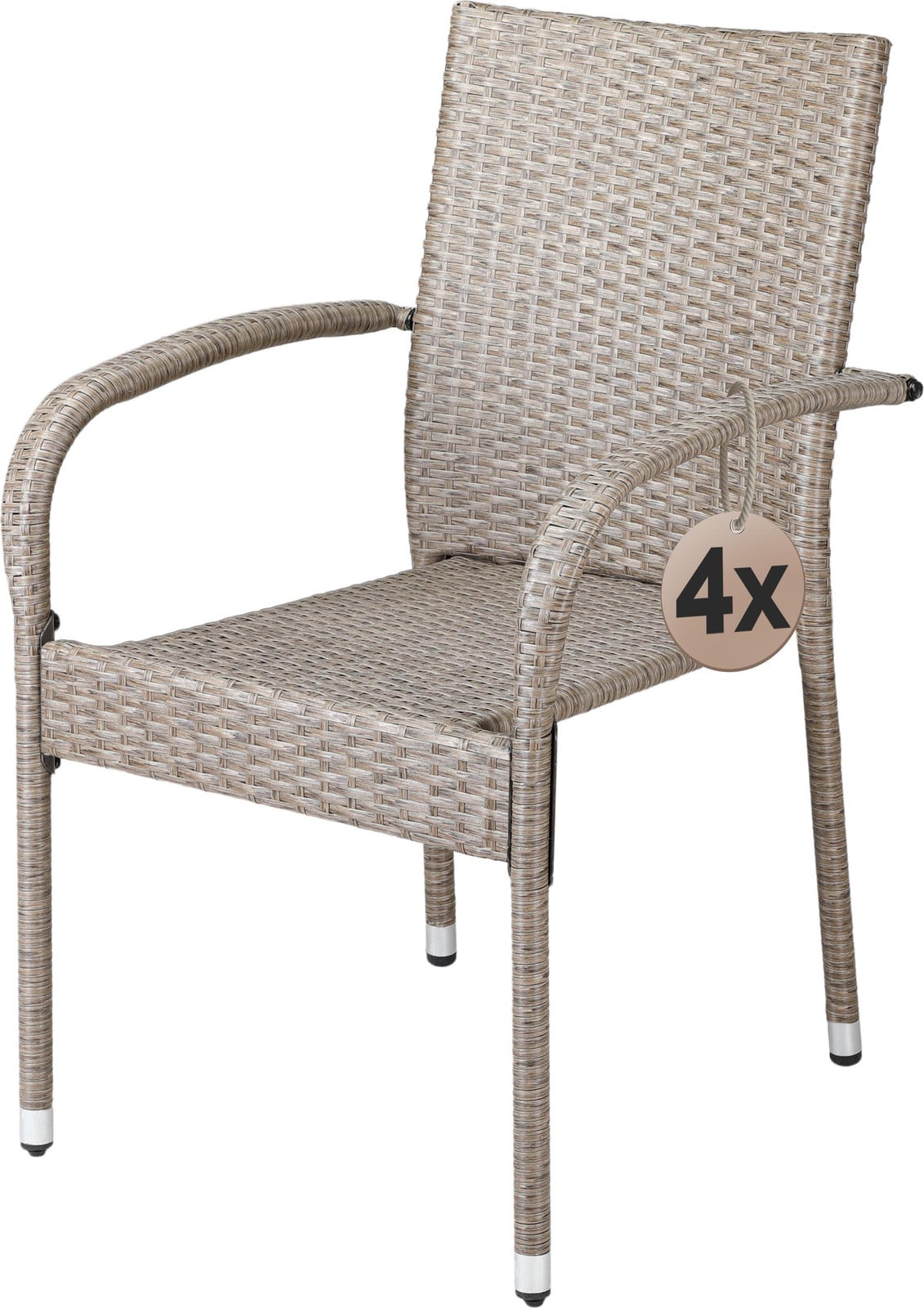 Casaria Set van 4 Stapelbare Tuinstoelen met Armleuningen, Polyrotan, Crème