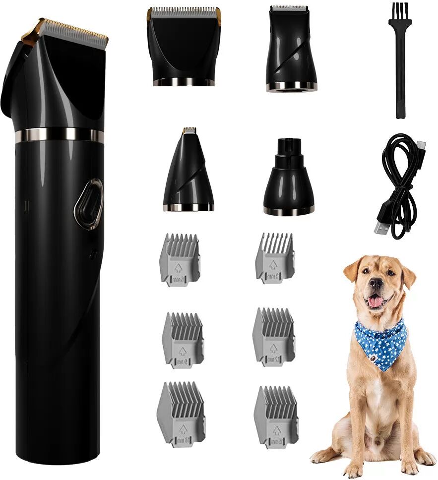 INF Haustierpflege-Clipper D1: Professionelles 4-in-1-Trimmer-Set Schwarz