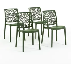 RATTATAN 4er-Set stapelbare Stühle aus Polypropylen mit Glasfasern für Außenbereich und Garten, Bar und Restaurant, Küche modernes Design - ANNA - Olive