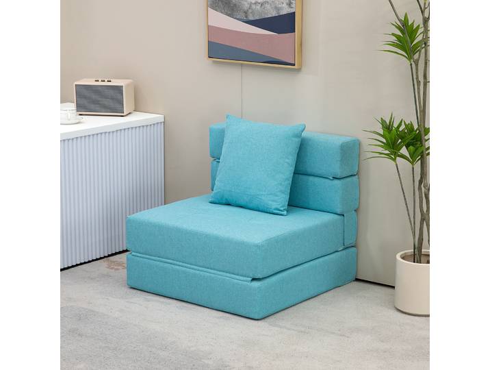 HOMCOM Chauffeuse canapé-lit convertible fauteuil 1 place avec 1 coussin déhoussable, tissu bleu
