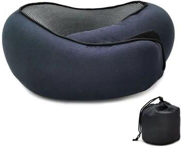 Uplifted Goods Fillable Travel Neck Pillow And Storage Bag dark Blue With Bag