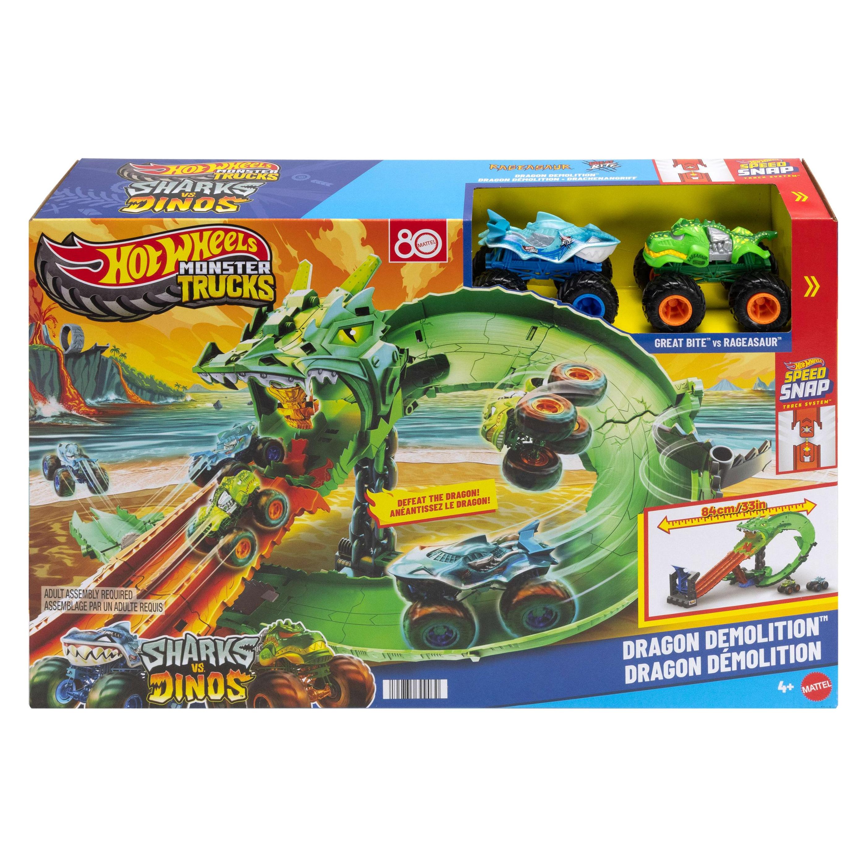 Hot Wheels Sharks vs. Dinos Drachenzerstörungs-Spielset (JGB06)