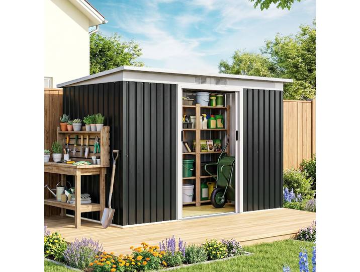 Outsunny Abri Jardin Acier 3,6m² Gris-Noir