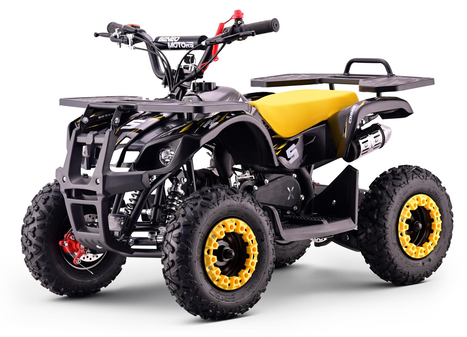 Benzin-Quad für Kinder Beneo Motors COBRA 49 cc - Gelb, Zweitaktmotor 1,5 kW, Automatikkupplung, Scheibenbremsen, verstellbarer Geschwindigkeitsbegrenzer