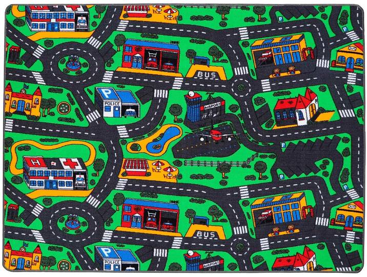 Kinderteppich Spielteppich CITY, Made in Belgium , grün, B:160cm H:5mm L:200cm, Polyamid, PRIMAFLOR-IDEEN IN TEXTIL, Teppiche, Kinderteppich, Straßen-Teppich, Straßenbreite ca. 9 cm, Kinderzimmer