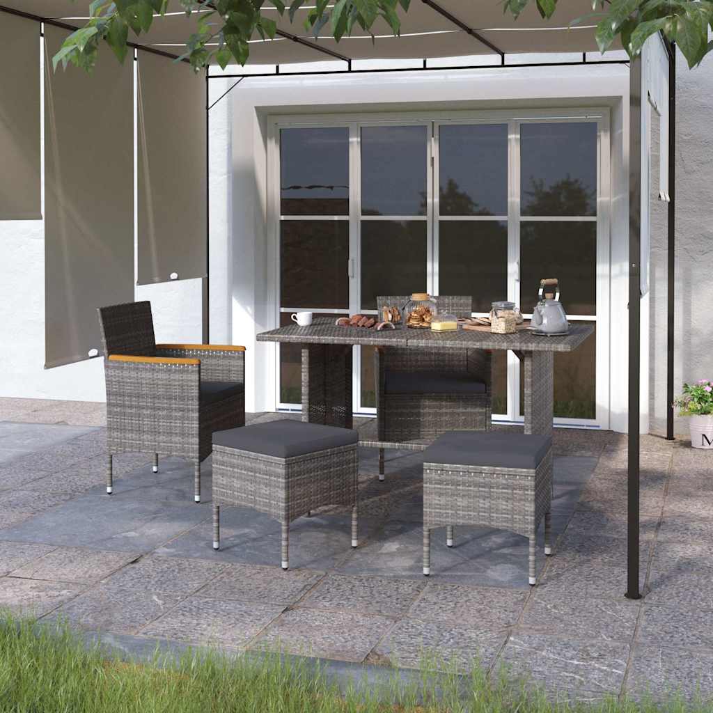 vidaXL Juego de silla de jardín y taburete 4 piezas ratán PE gris Gris