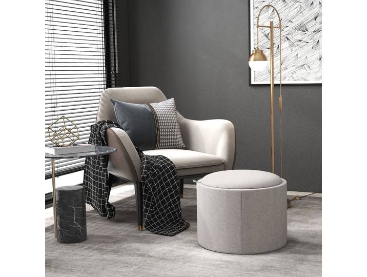 HOMCOM Tabouret Rangement Lin 56x56x42cm Gris Clair/Naturel