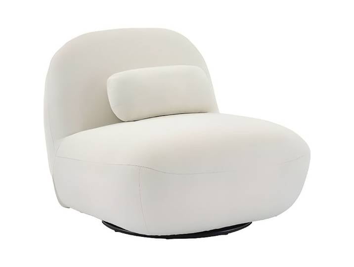 Fauteuil pivotant 360° en bouclette texturée blanc crème. piètement en métal noir mat - SPINO
