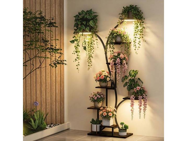 Support pour plantes avec lampe LED - UNHO - 8 niveaux - Lampe de croissance LED - Style vintage industriel