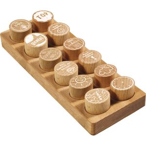 Colop Motivstempel Woodies Set Motivation, aus Holz, 3 x 3 cm, für Stempelkissen, 12-teilig