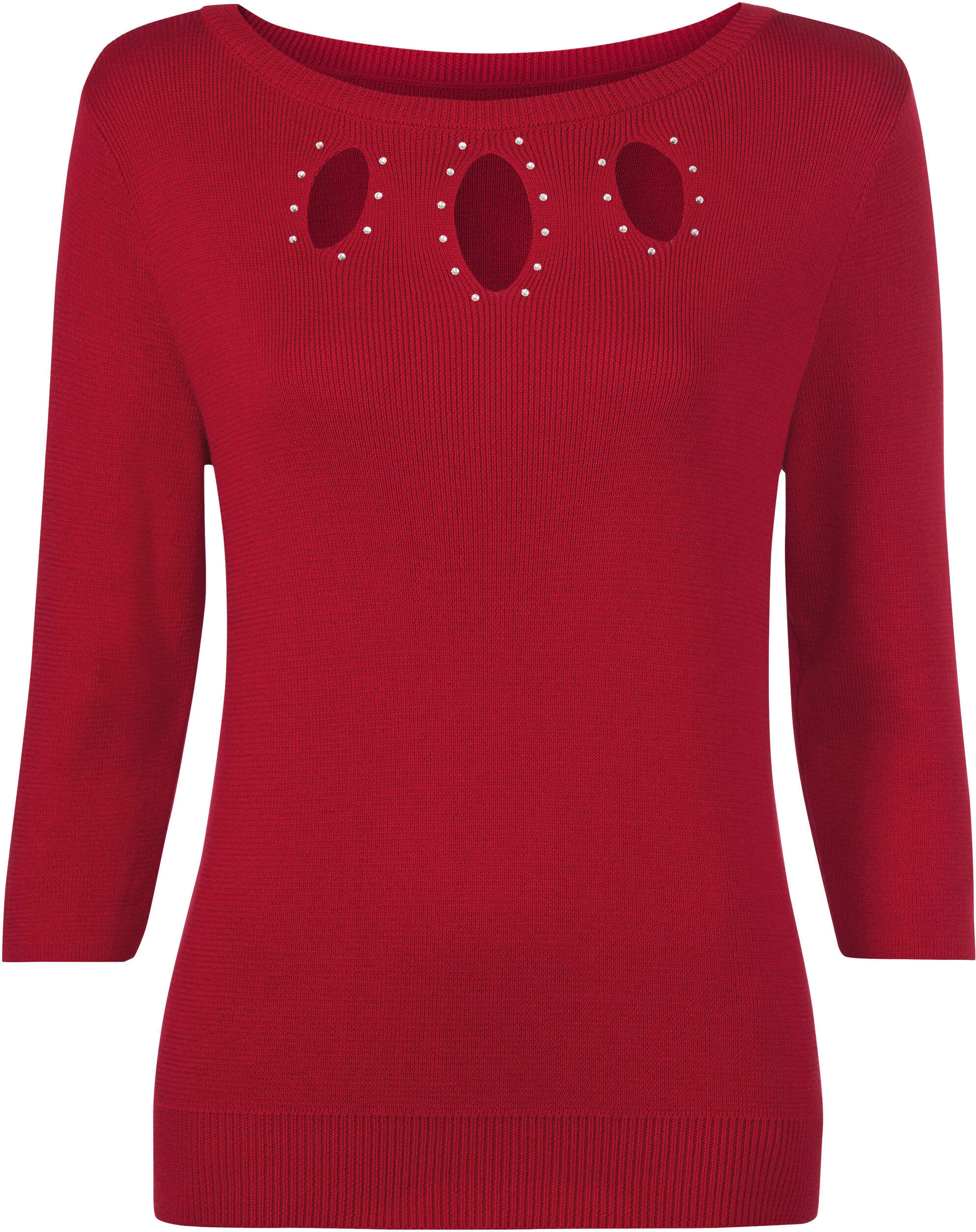 Strickpullover WITT "Feinstrickpullover Feinstrickpullover mit Cut-outs", Damen, Gr. 40, rot, Strick, , Elegant, U-Boot-Ausschnitt, Pullover Strickpullover