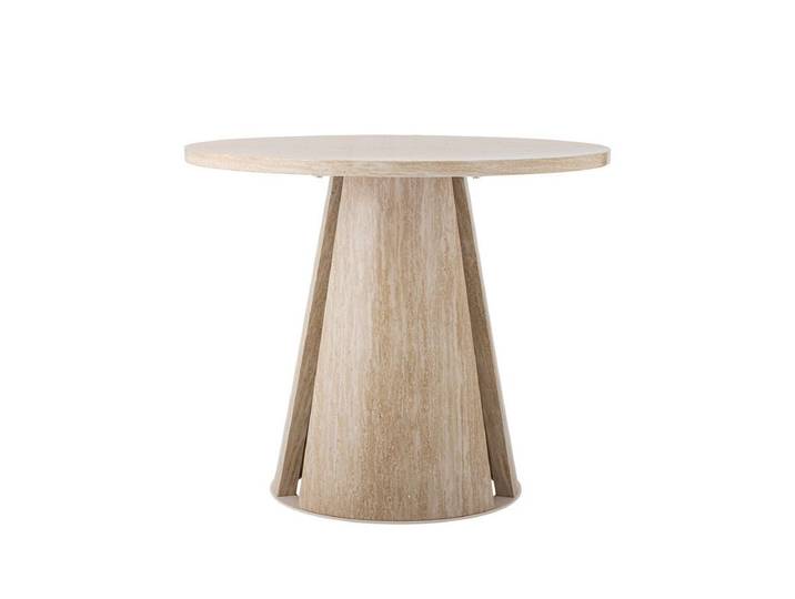 Esstisch Travio – Rundes Design im Travertin-Look - Naturton - Luxusbetten24