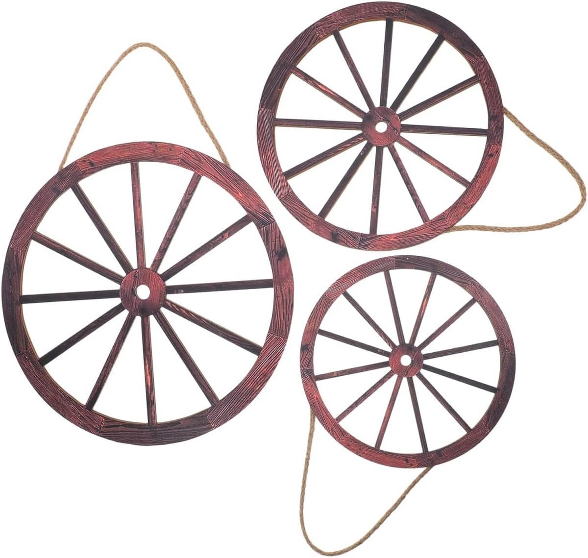Set van 3 houten wagonwielen in antieke stijl voor wanddecoratie