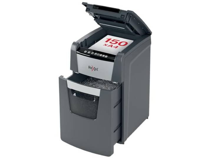Rexel Optimum AutoFeed+ 150X Automatischer Aktenvernichter, 150 Blatt automatisch, Sicherheitsstufe P4, Partikelschnitt, für kleinere Büros, 44 Liter Abfallbehälter, 2020150XEU