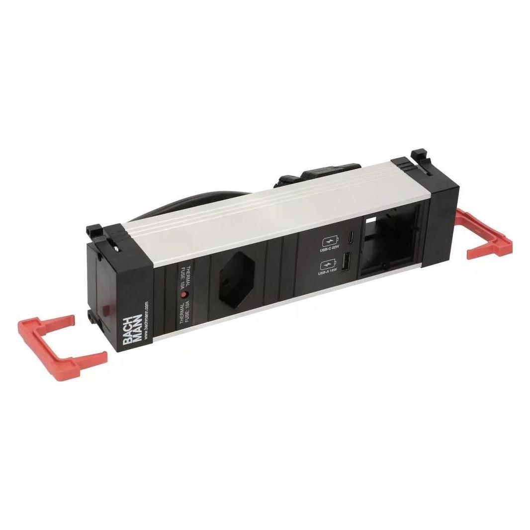 Bachmann Einbausteckerleiste POWER FRAME 1x T13, 1x USB A/C, 1x Leer (1x, Typ 13) (161892)