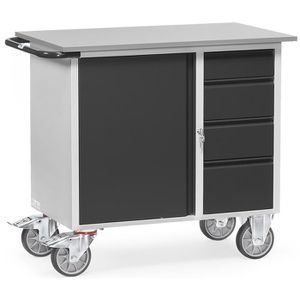 Fetra Werkstattwagen 2452-7016, Tragkraft 400kg, Montagewagen, 985 x 590mm, 1 Schrank & 4 Schübe