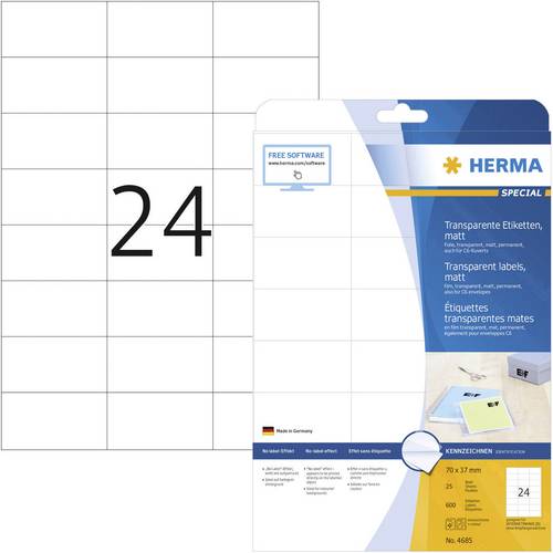 HERMA Special - Matt - permanent selbstklebend - durchsichtig - 70 x 37 mm 600 Etikett(en) (25 Bogen x 24)