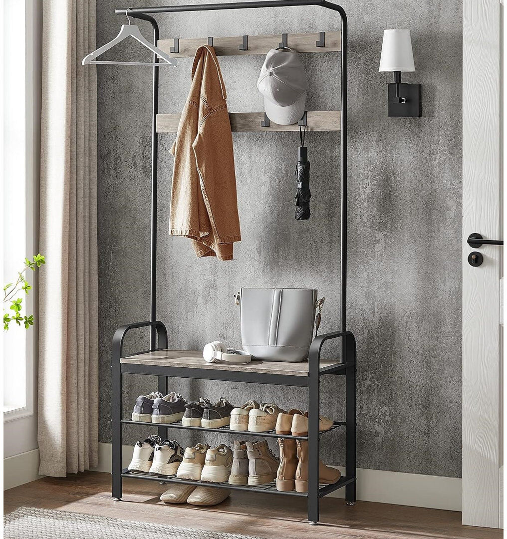 Borough Wharf Swagger Hall Tree 84cm Wide with Shoe Storage Black;Gray 183cm H X 84cm W X 33.7cm D