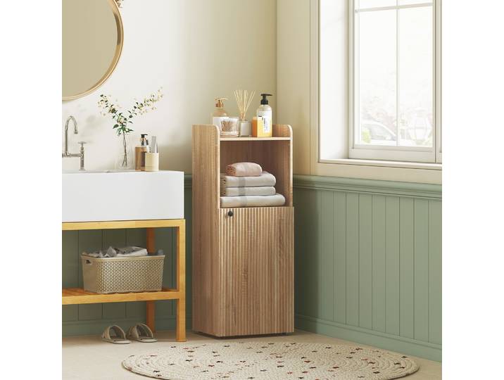 HOMCOM Meuble Rangement Salle de Bain 4 Niveaux Chêne Jaune