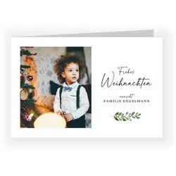 Weihnachtskarte: Weihnachtlicher Zweig mit Foto in Weiß