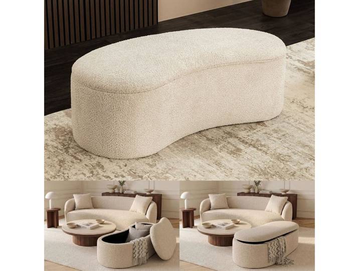 LebensWohnArt Sitzbank Design Polsterbank ARCO 120cm champagner beige Bouclé Sitzbank