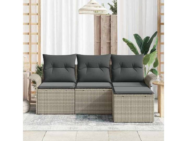 HOT SALE* Ensemble de canapé de jardin 4 pcs - SHIELD - Canapés d'extérieur - Gris clair Poly rotin - 2409130