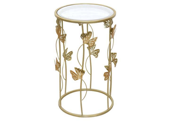 Beistelltisch, Gold, 34x60x34 cm, Metall & Glas, Rund, Modern, MID.YOU