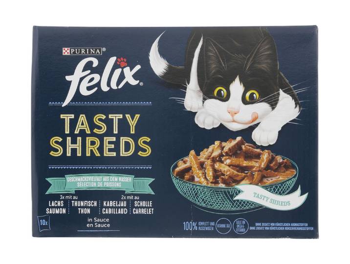 Felix Tasty Shreds Katzenfutter in Sauce Fisch 10x80g