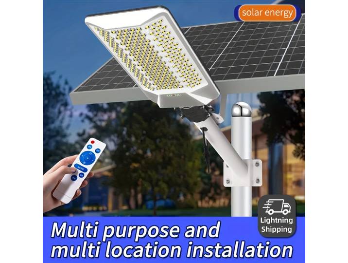 Pack de 2 lampes solaires de rue 6500W, 20000mAh, 232 LED, avec détecteur de mouvement, étanches IP65, avec télécommande, pour éclairage extérieur commercial, parking, mur extérieur, poteau, cour,
