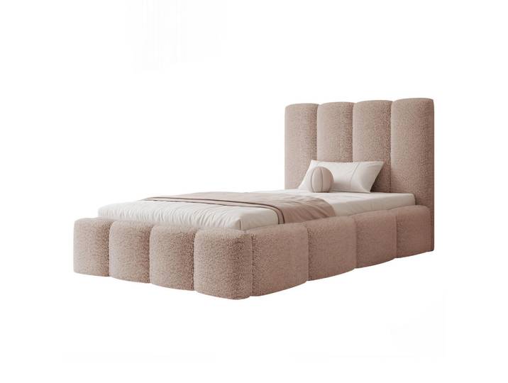 Ravio Polsterbett Landare 120x200 cm Altrosa Bouclé (Stoff Coral) - mit Bettkasten und Lattenrost, Rechteckig, 120x200 cm, Schlafzimmer, Betten, Polsterbetten