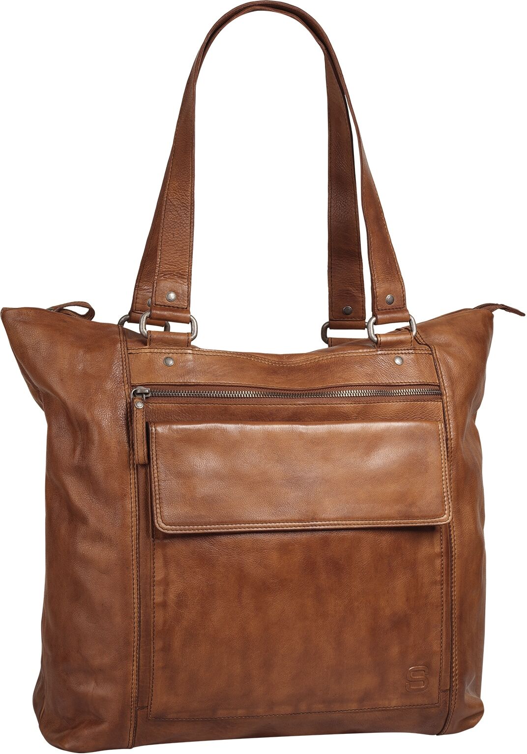 Shopper SPIKES & SPARROW "SPIKES & SPARROW Damen echt Leder", Damen, Gr. B/H/T: 39cm x 14cm onesize, braun (cognac), Leder, Taschen Shopper, echt Leder cognac B/H/T: 39cm x 14cm onesize